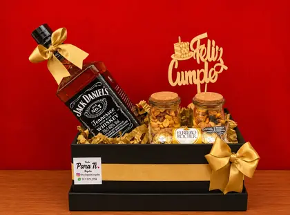 Whisky Oro y Rock and Roll: Jack Daniel's con frutos secos en frascos de vidrio, en caja de lujo — regalo a domicilio en Bogotá